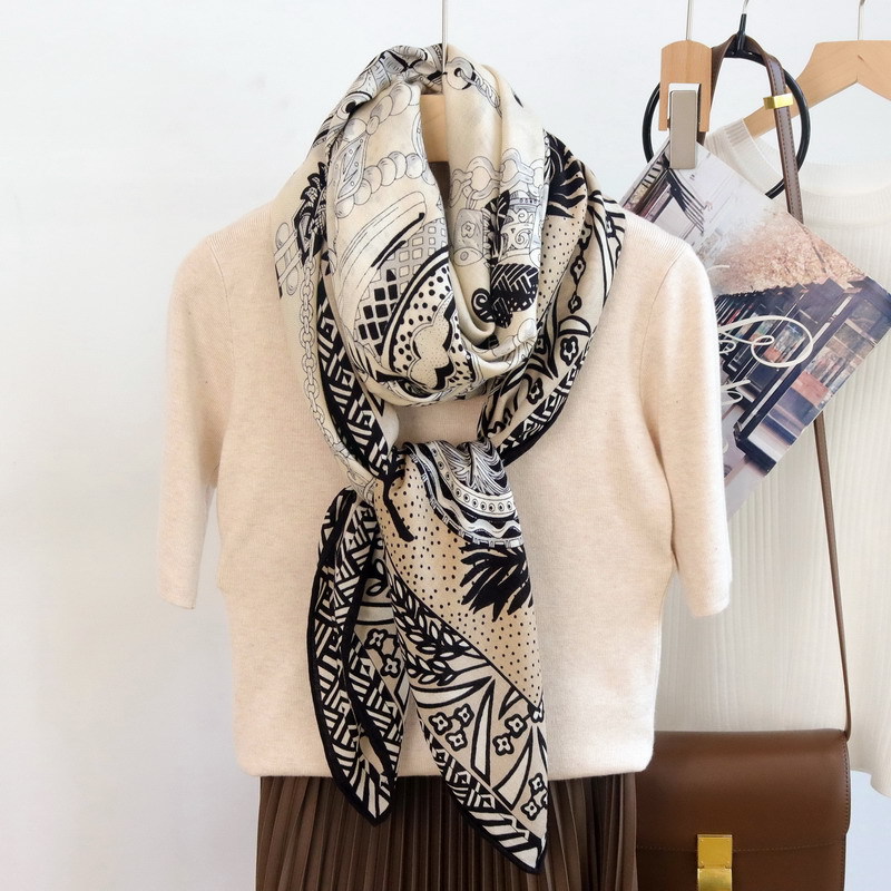 Silk Wool Scarf 135CM Luxury D - Winter Clothing Hong Kong ulasan dan harga